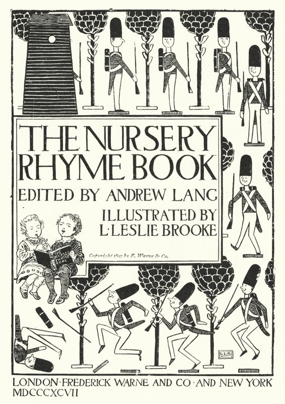 アンドリュー・ラング編『The Nursery Rhyme Book』のタイトルページのイラスト（彫刻 作： レナード・レスリー・ブルック