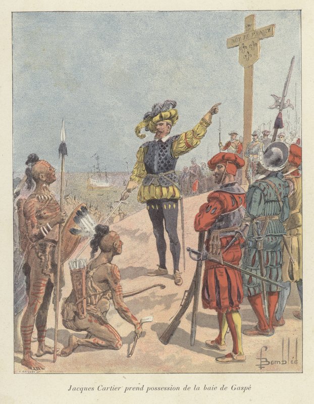 1534年、ジャックカルティエがカナダのガスペベイをフランスで所有していると主張 作： ルイ・チャールズ・ボンブル