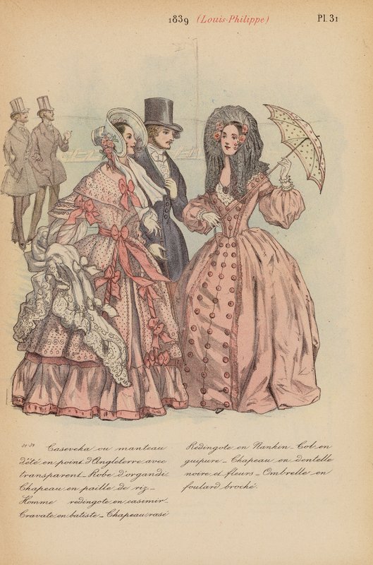 フランスのファッション：1839年、ルイ・フィリップ（カラーリトグラフ） 作： ルイス・コーラス