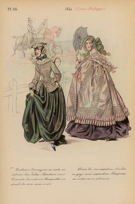 フランスのファッション：1841年、ルイ・フィリップ（カラーリトグラフ） 作： ルイス・コーラス