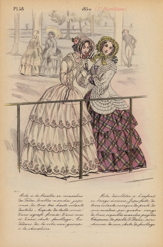 フランスのファッション：1850年、第2レピュブリック（カラーリトグラフ） 作： ルイス・コーラス