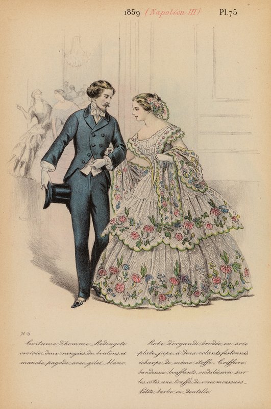 フランスのファッション：1859年、ナポレオン3世（カラーリトグラフ） 作： ルイス・コーラス