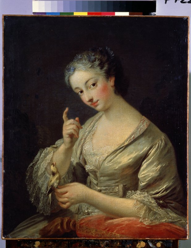シャルル　シャプラン　鳥の巣を持つ女　油彩　カンヴァス Louis_Michel_Van_Loo_-