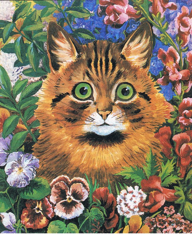 【真作】版画　リトグラフ　青の幻想　猫のポートレート　静かに佇む猫　W2 Louis_Wain_-_Cat_study_(