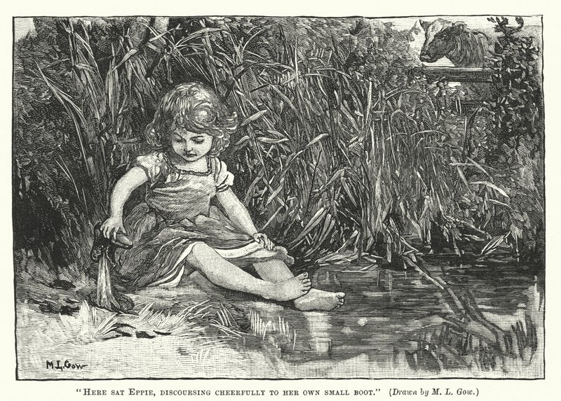 Silas Marner-ここに座ったエッピーは、自分の小さなブーツに元気に話しかけました 作： メアリー・L・ガウ