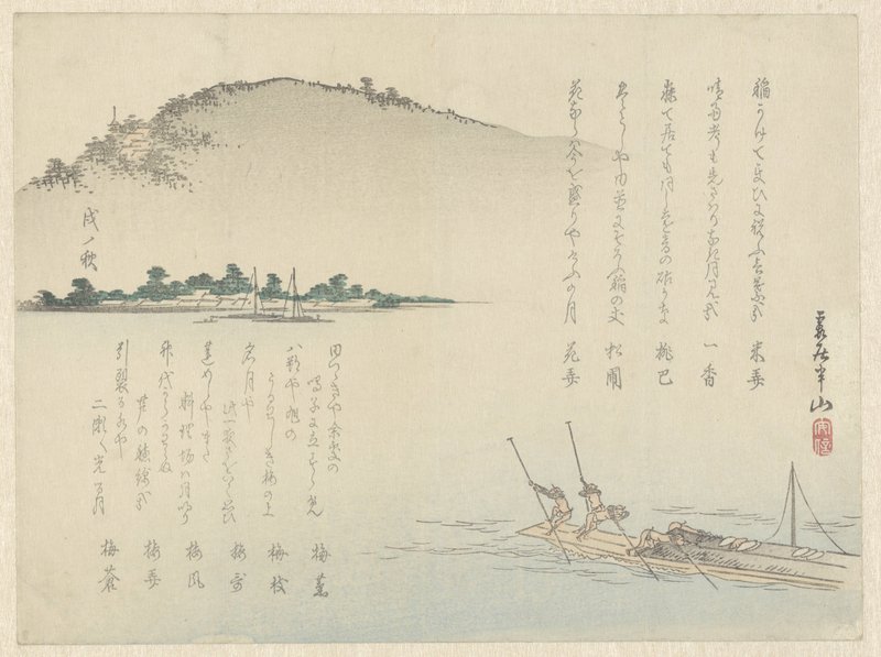 琵琶湖で舟を押す | 松川半山