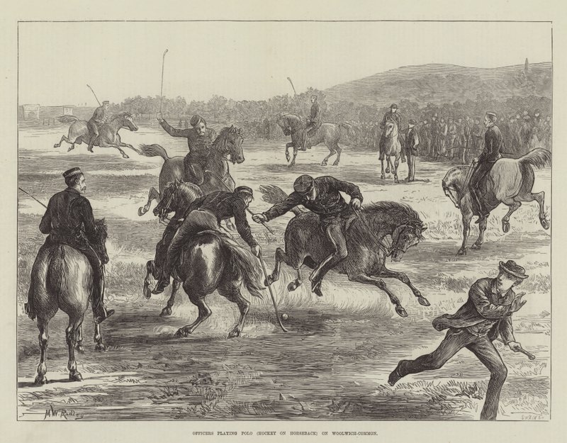 Woolwich-CommonでPolo（Hockey on Horseback）をプレイする役員 作： マシュー・ホワイト・リドリー