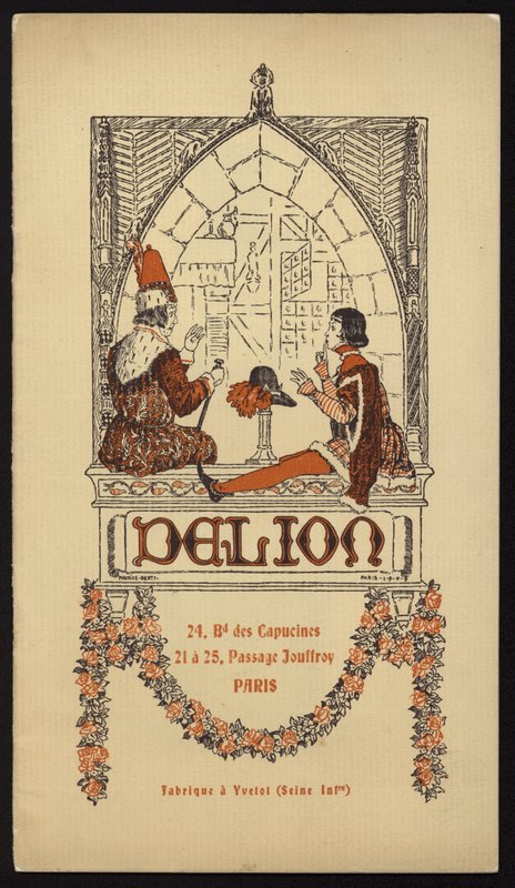 1908年にパリのデリオンが発行した帽子カタログの表紙イラスト（リソ） 作： モーリス・ベルティー