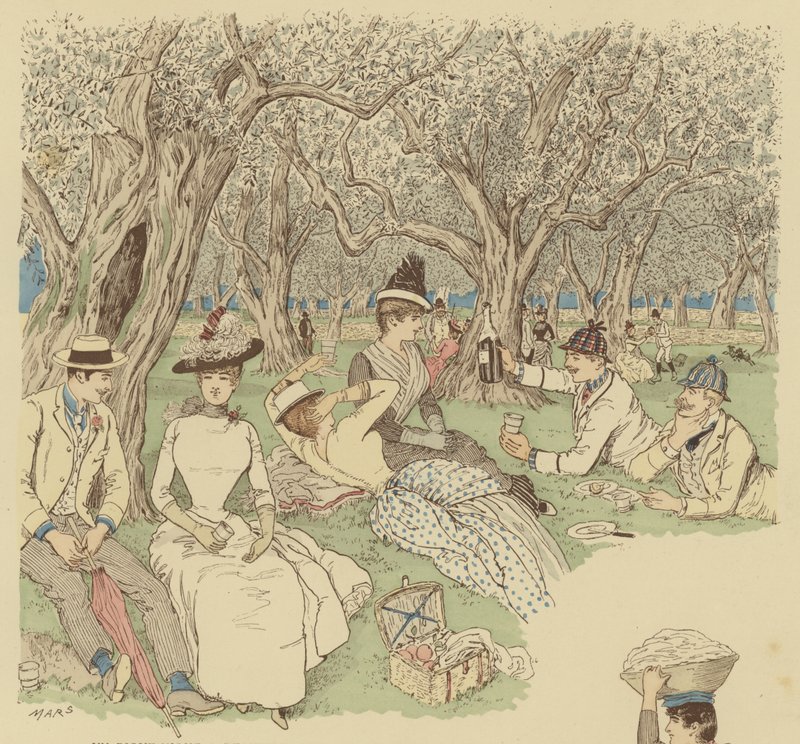モーリス・B・プレンダーガスト、「海辺のピクニック」、希少画集画 南フランス、ボーリューのオリーブの木の下でのピクニック（カラー