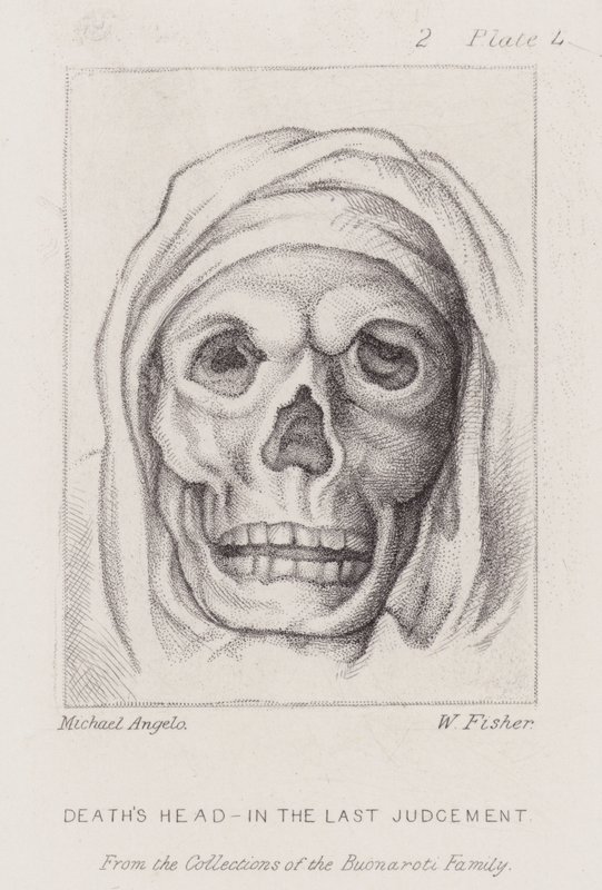 最後の審判」における「死の頭部」（エッチング 作： ミケランジェロ（後）ブオナローティ