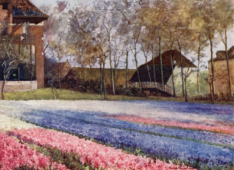 春のオランダ庭園」（カラーリトグラフ 作： ミマ・ニクソン