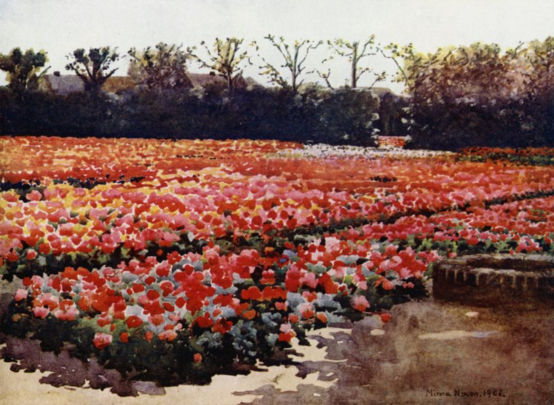 "They spring, they bud, they blossom fresh and faire, and decke the world with their rich pompous showes" (カラーリトグラフ) 作： ミマ・ニクソン