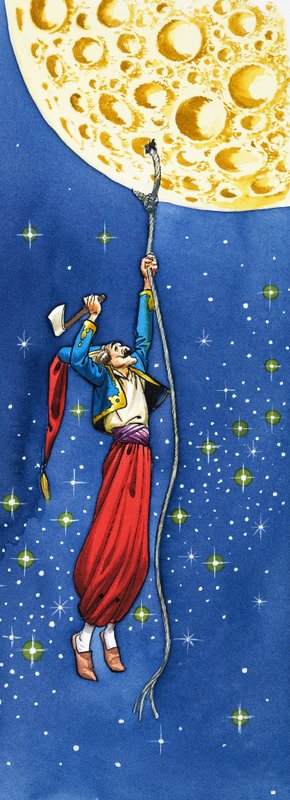 ミュンヒハウゼン男爵の不思議な冒険（紙にグワッシュ） 作： ナディール・クイント