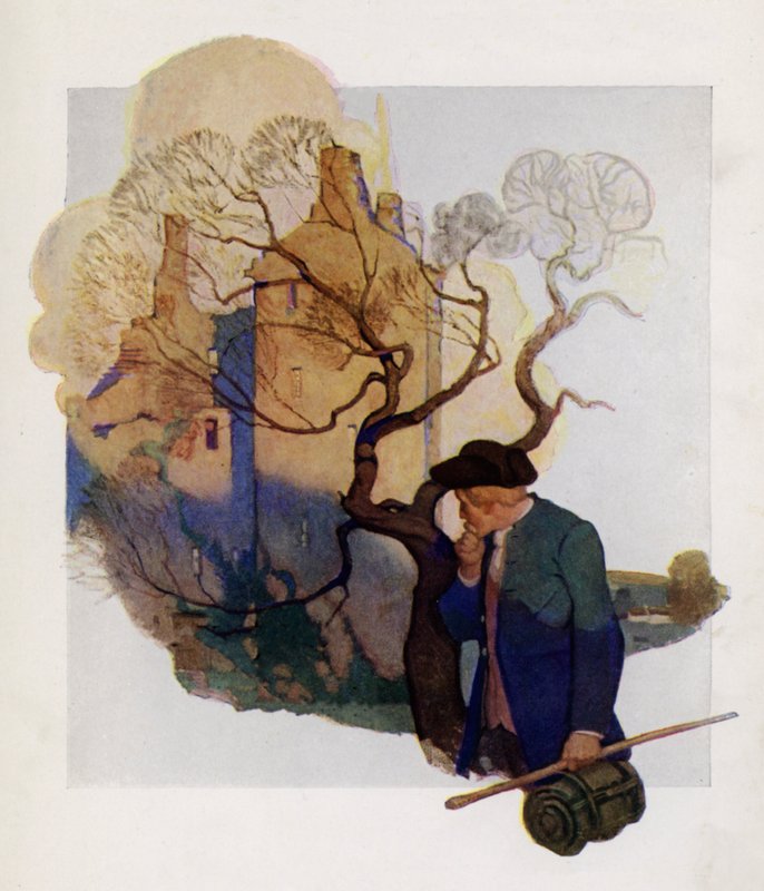 ロバート・ルイス・スティーブンソン著「Kidnapped」のタイトルページのイラスト（カラーリトグラフ 作： Newell Convers（後）Wyeth