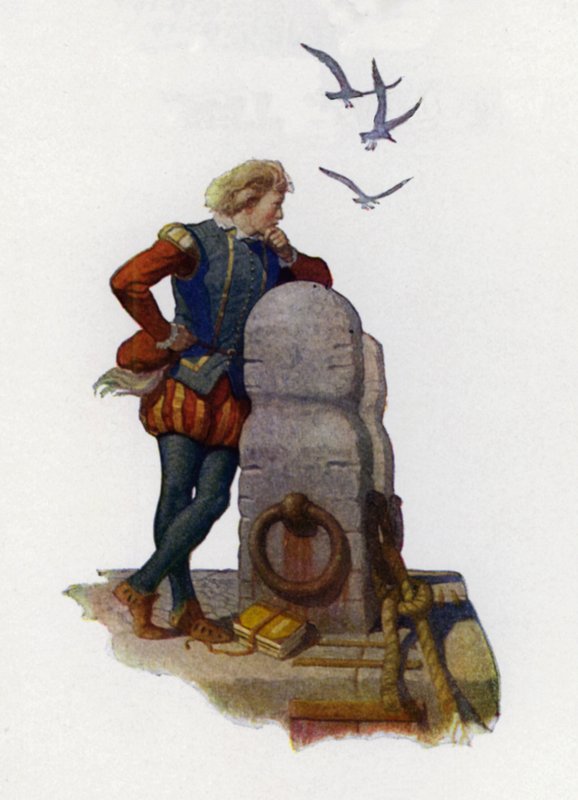 チャールズ・キングスレー著「Westward Ho!」タイトルページイラスト（カラーリトグラフ 作： Newell Convers（後）Wyeth