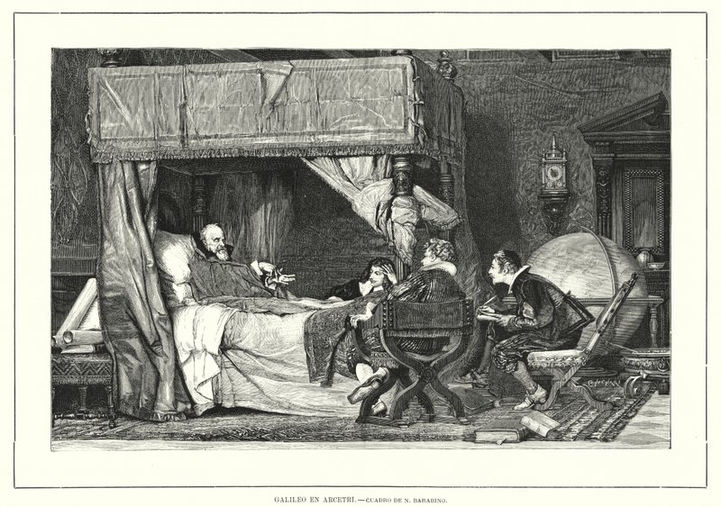 イタリアの天文学者ガリレオ・ガリレイが、1642年に亡くなったイタリアのアルチェトリで（リトグラフ 作： ニコロ（後）バラビーノ