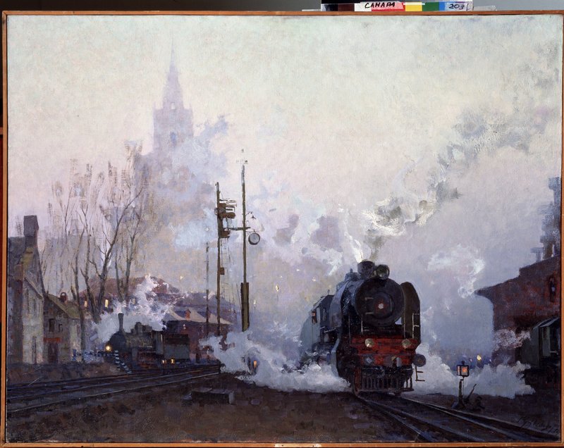 希少 大きい絵画 蒸気機関車 C56 油絵 絵画 中之間 Nikolai_Dmitrievich_Kuznetsov_