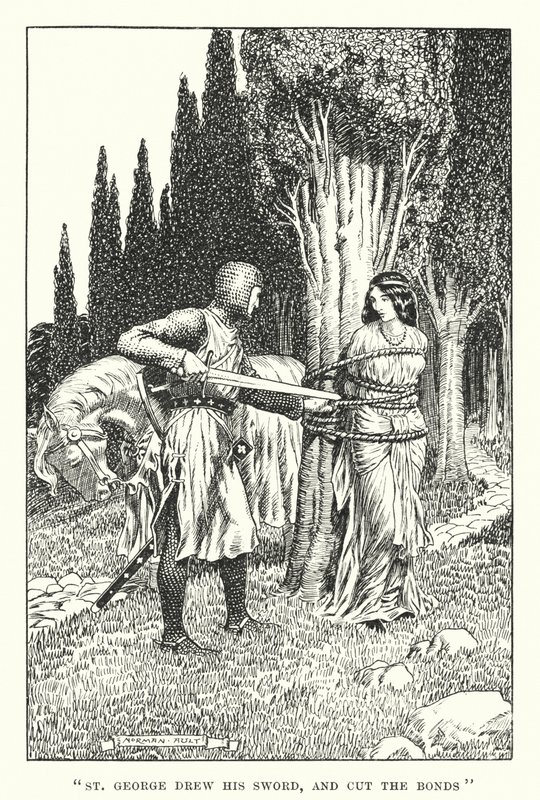 「聖ジョージは剣を抜き、縛りを切った」（リトグラフ） 作： ノーマン・アルト