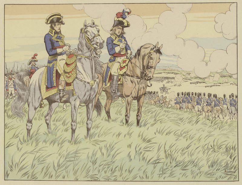 1800年6月24日、マレンゴの戦いでのナポレオンとルイデサイクス将軍 作： オンフレ・ド・ブレヴィルの仕事