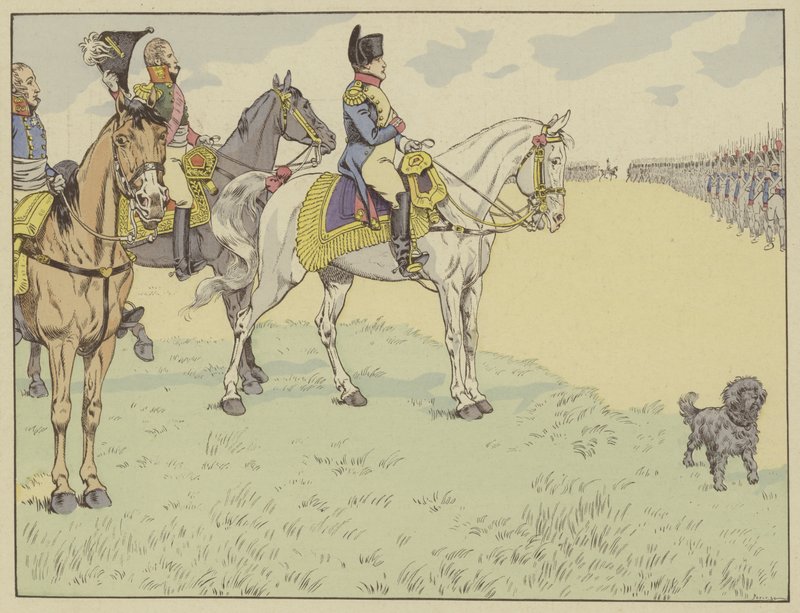 1807年7月7日、ティルシット条約に署名した後、ナポレオンがフランス軍を再検討 作： オンフレ・ド・ブレヴィルの仕事