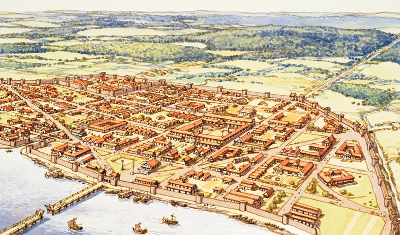 ローマ時代のロンドン空撮 作： パット (1907-95) ニコル