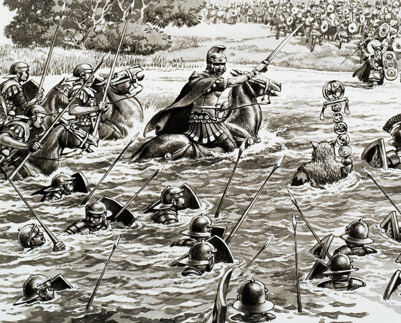 テムズ川を渡るカエサル軍団 作： パット (1907-95) ニコル