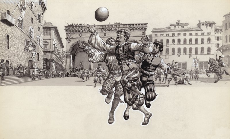 フィレンツェでサッカーをする（紙にグワッシュ） 作： パット (1907-95) ニコル