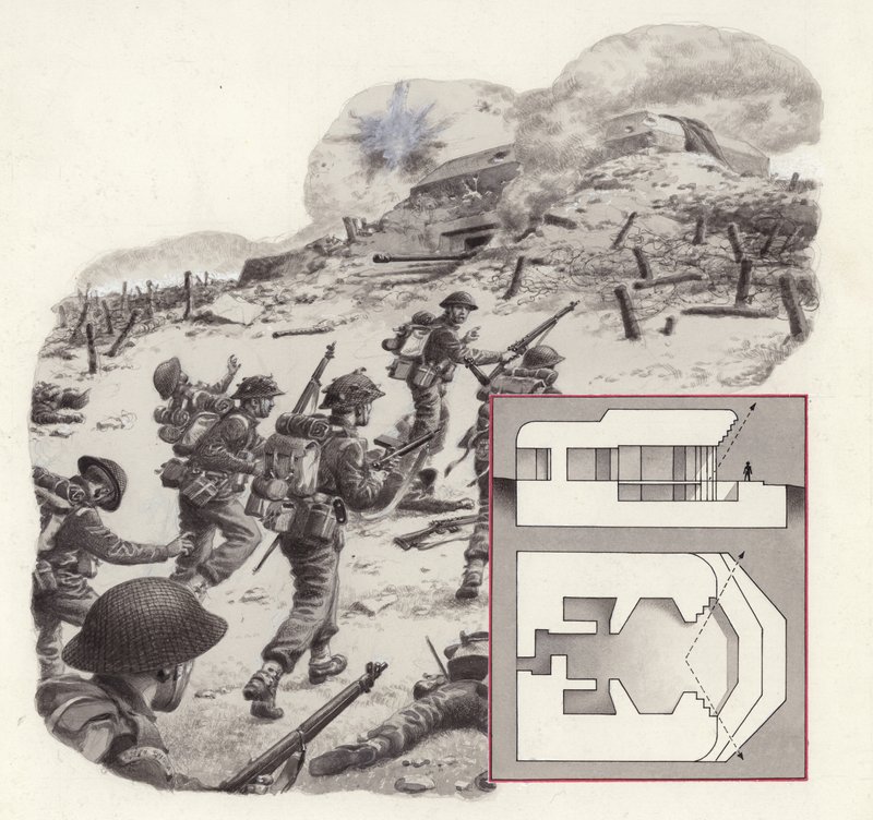 連合軍のノルマンディー侵攻（紙にグワッシュ） 作： パット (1907-95) ニコル