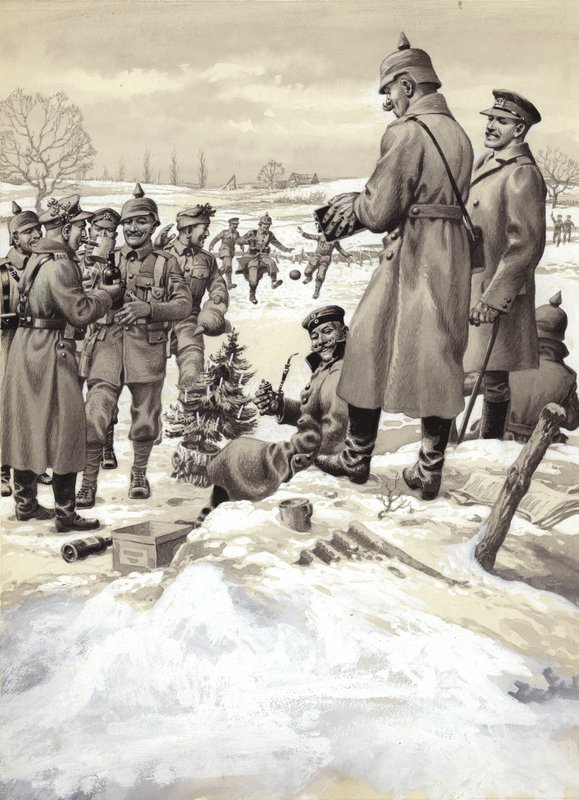 クリスマスの休戦（紙にグワッシュ） 作： パット (1907-95) ニコル