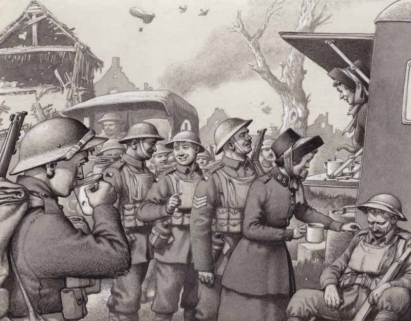 大戦中の救世軍の女性たち（紙にグワッシュ） 作： パット (1907-95) ニコル