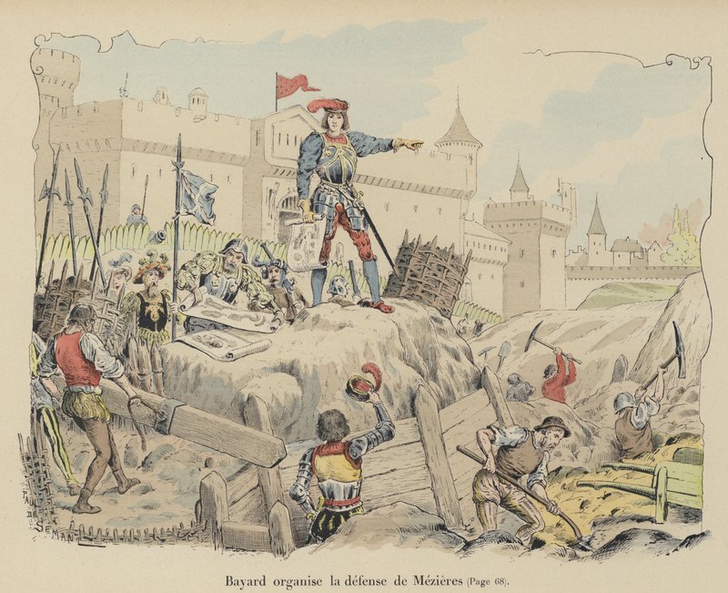 1521年、フランスのメジエール包囲戦でフランスの防衛を組織したシュヴァリエドバヤード 作： ポール・ド・セマン