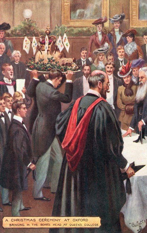オックスフォード大学でのクリスマスセレモニー-クイーンズカレッジでイノシシの頭を連れてくる 作： スペンス後のパーシーFS