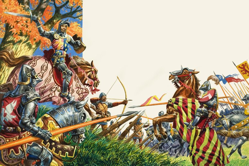 1415年アジャンクールの戦い（紙にグワッシュ） 作： ピータージャクソン