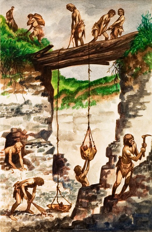 石器時代の道具職人（紙にガッシュ 作： ピータージャクソン