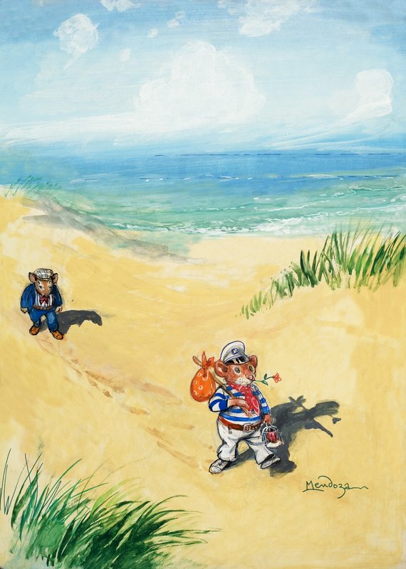 町のネズミと田舎のネズミ（紙にガッシュ） 作： フィリップ・メンドーサ