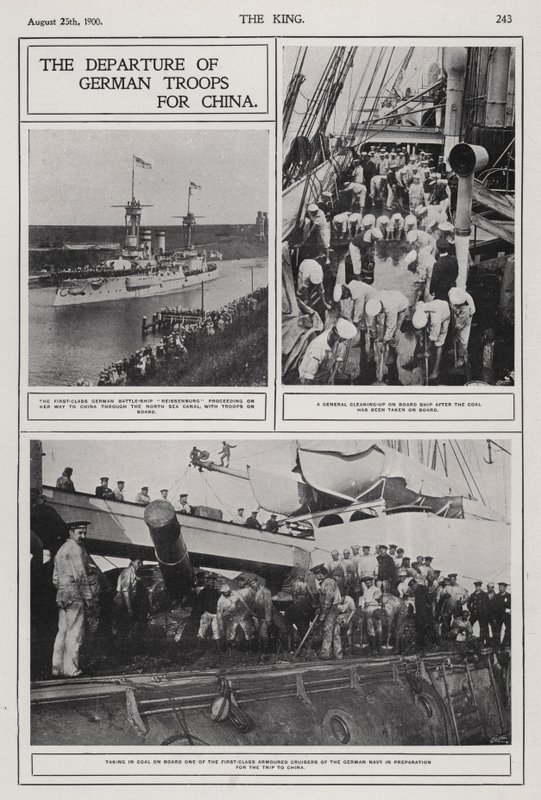 義和団の乱を鎮圧するために中国に向かうドイツ軍の出発（1900年8月）（モノクロ写真 作： 写真家ドイツ語