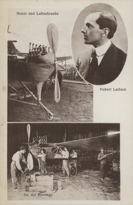 フランス人飛行家Hubert Lathamと彼の飛行機（モノクロ写真 作： 写真家ドイツ語