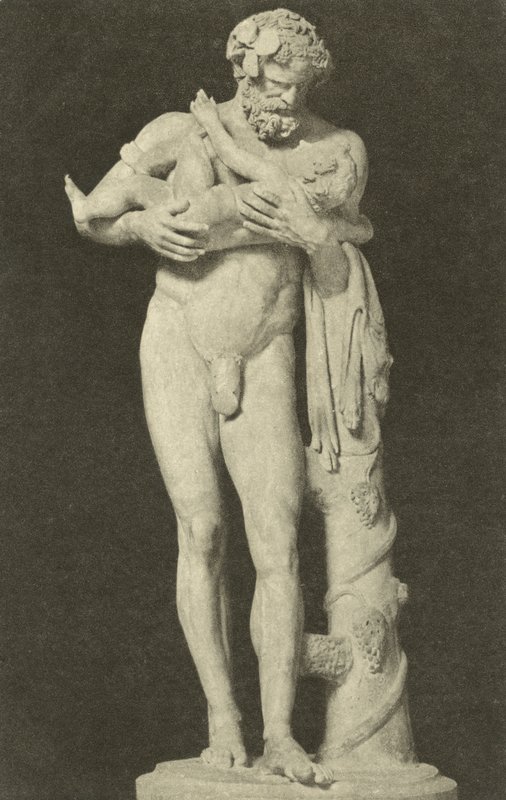 ディオニュソスの子を持つシレヌス」古代ローマ彫刻（ドイツ・ミュンヘン、グリプトテーク所蔵）（白黒写真 作： 写真家ドイツ語