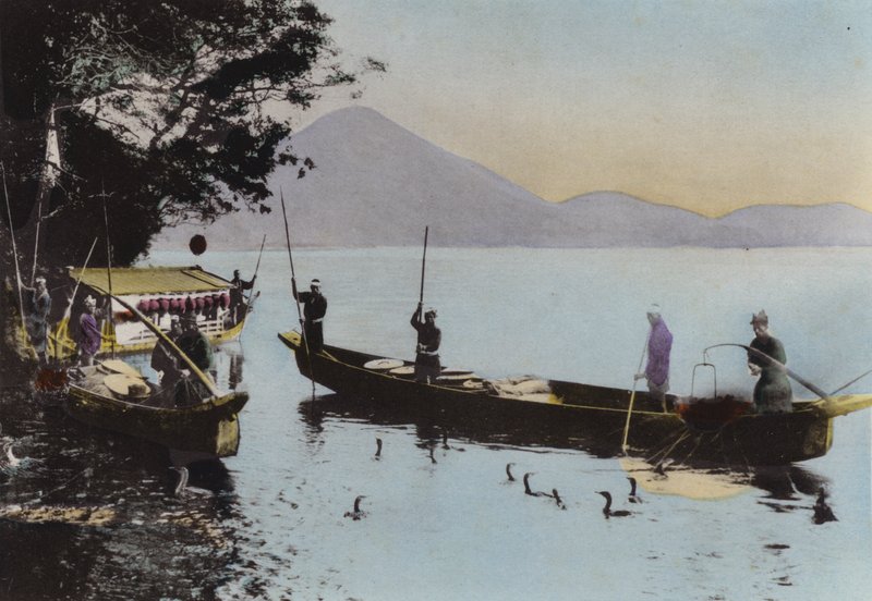 日本、1912年頃。長良川での鵜飼（写真 作： 写真家日本人