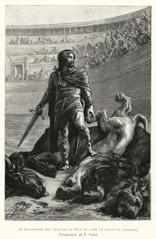 The King Separe Des Epaules La Tete Du Lion Et celle Du Taureau (e.g. engraving) 作： ピエール・フリテル