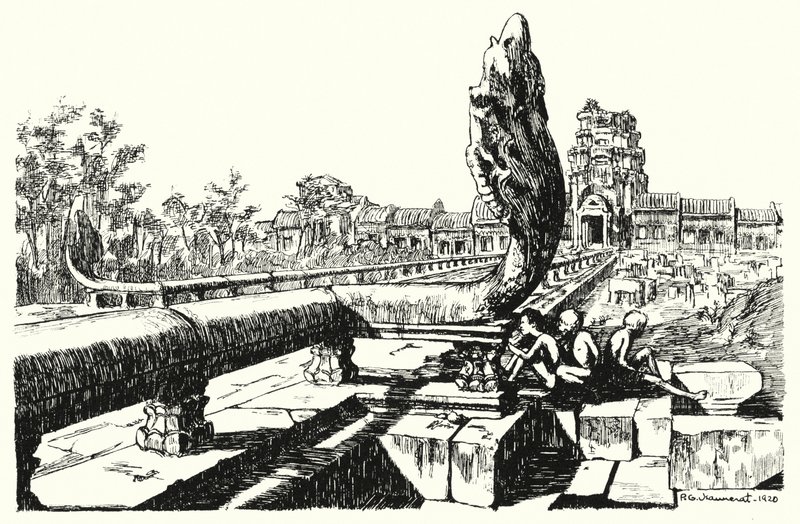 アンコール・ヴァートの公園で、西ゴープラス（彫刻 作： Pierre Jeannerat de Beerski