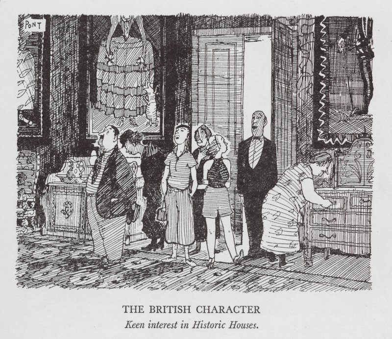 英国人気質、歴史的家屋への強い関心（リトグラフ） 作： ポン (1908 40)