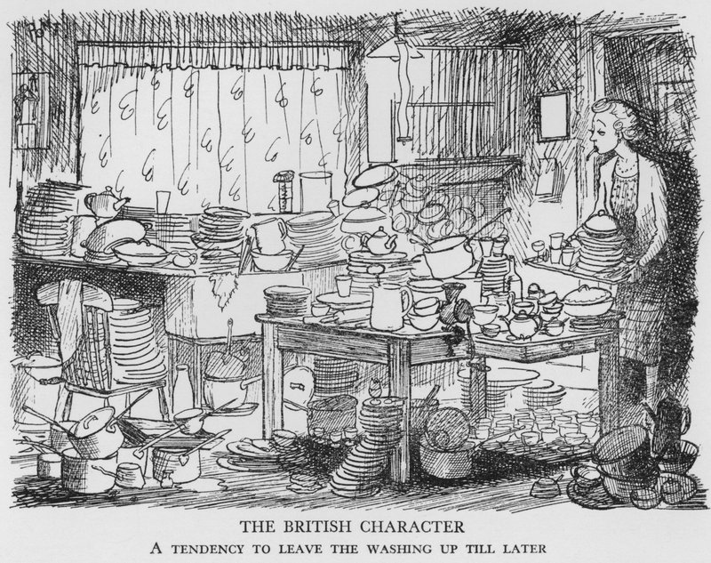 洗濯物を後回しにしがちなイギリス人の性格（リトグラフ 作： ポン
