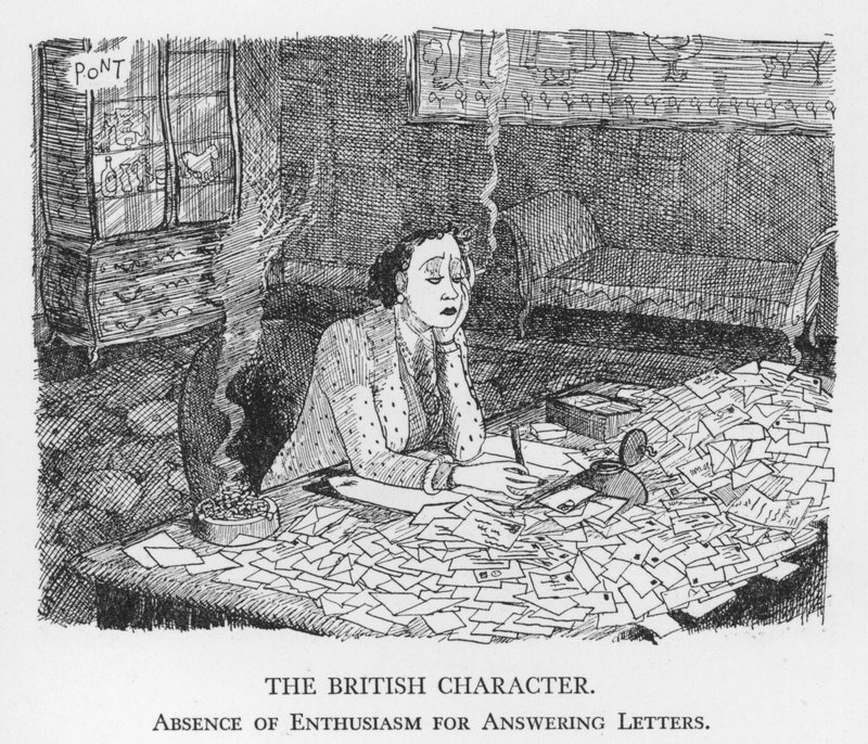 英国人の性格、手紙の返事に熱心でないこと（リトグラフ 作： ポン