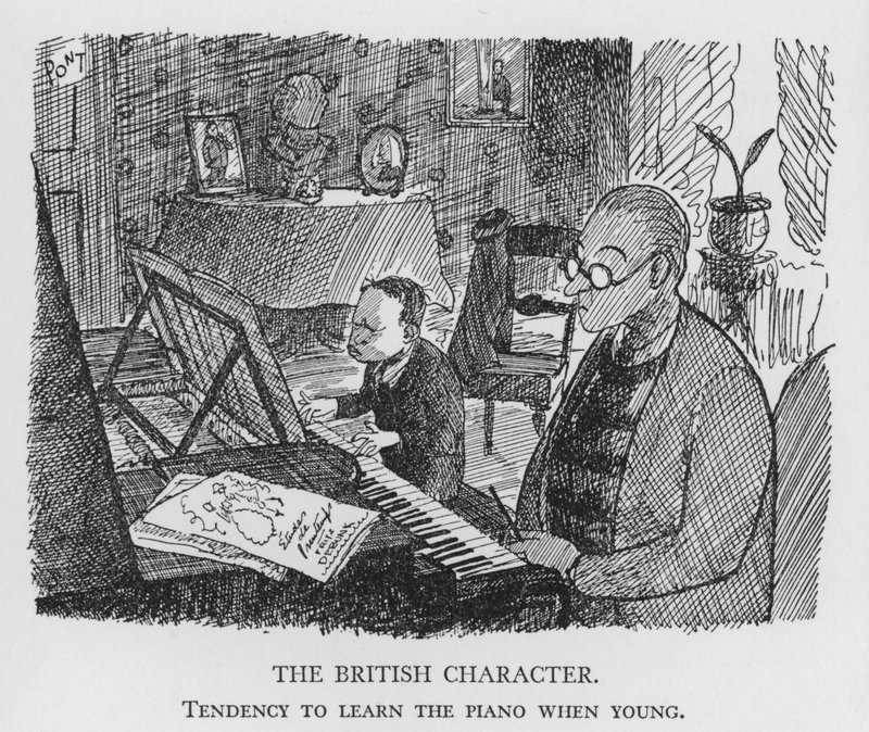 イギリス人の性格、若い頃にピアノを習う傾向（リトグラフ 作： ポン