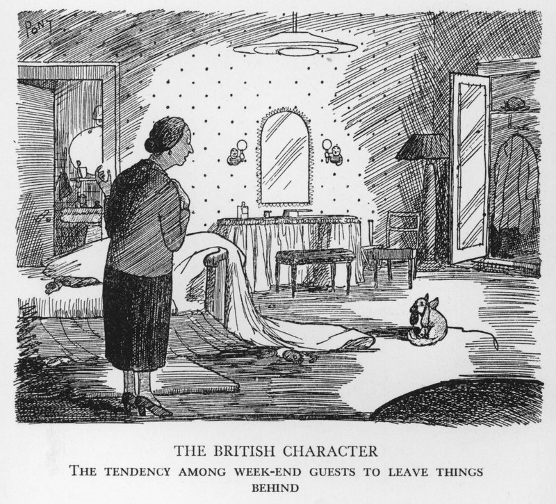 イギリス人の特徴、週末の宿泊客の忘れ物の傾向（リトグラフ 作： ポン