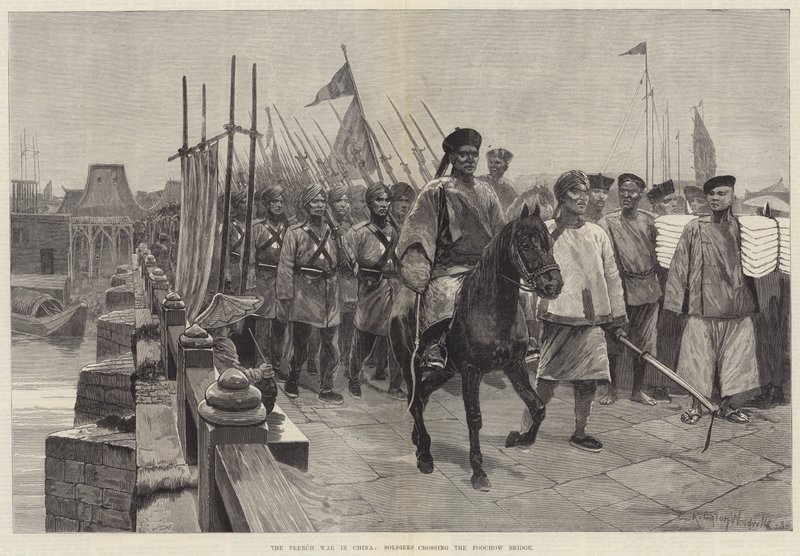 中国でのフランス戦争、フーチョウ橋を渡る兵士 作： リチャード・カトン・ウッドビル・ジュニア