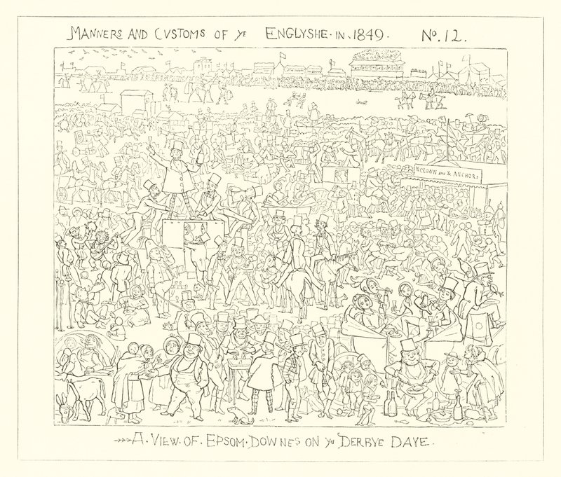 1849年、ダービーの日のエプソムダウンの眺め 作： リチャード・ドイル