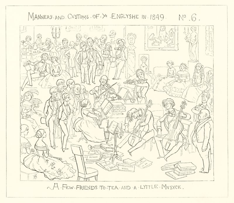 1849年、お茶と小さな音楽に数人の友人 作： リチャード・ドイル