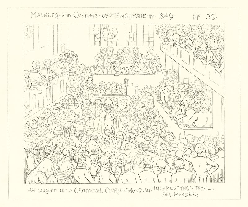 1849年、殺人の興味深い裁判中の刑事裁判所の様子 作： リチャード・ドイル